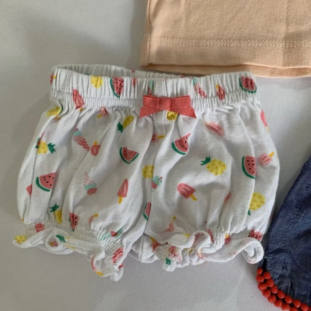 Newborn Baby Girl Outfit Shorts TShirt Chambray Summer Watermelon Colorful Play‎